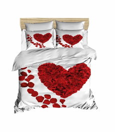 L'essentiel linge de maison Juego de Funda de Edredón Individual, Microsatina y Algodón, Impresión 3D Rojo y Blanco, 160x220cm